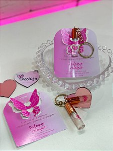 50 unid. Chaveiros com mini gloss e mini espelho