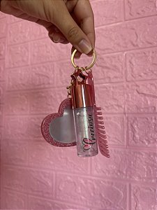 Gloss labial personalizado com chaveiro de espelho + mini pente