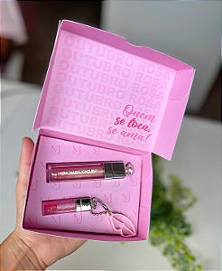 Kit caixa com gloss labial e mini gloss labial com chaveirinho de boquinha