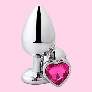 Plug Anal M Metal Cromado Coração Rosa