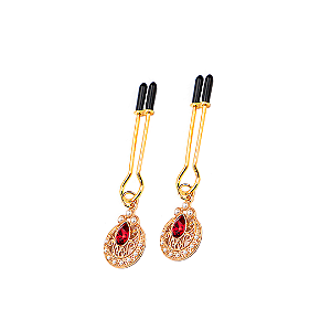 Grampo para Seios Rubi e Perola Dourado Luxo LÇ