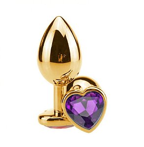 Plug Anal P Dourado Coração Roxo