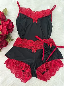 Baby Doll Love Preto/Vermelho
