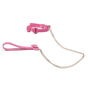 Fetich Explore Bondage Coleira Rosa Guia Corrente Metal Luxo