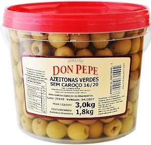Azeitona Verde sem Caroço 16/20 Balde 1,8Kg Don Pepe