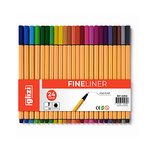 Caneta Glizi Fineliner 24 Cores – Ponta Fina 0.4 mm | Canetas Coloridas para Desenho, Escrita e Lettering