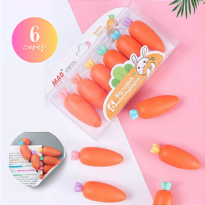 Marca Textos Cenoura Kit 6 Cores Papelaria Fofa Divertida Kawaii