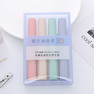 Kit 4 Caneta Marca Texto Tons Pastel Novidade Escolar Volta as Aulas