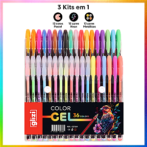 Caneta Color Gel Glizi – Kit 36 Cores (Pastel, Neon e Metálicas)