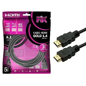 Cabo HDMI 4K 340Mhz  10.2Gbps Versão Gold 1.4 5 Metros PIX