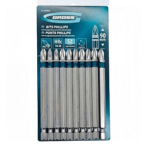 Jogo Bits S2 Phillips Ph2 90mm Com Encaixe 1/4 Pol 10 Pçs