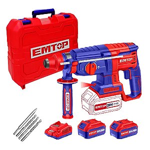 Martelete Impacto Emtop 26mm S/ Fio Com 2 Baterias 20v