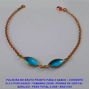 PULSEIRA NO BRUTO PRONTO PARA O BANHO - CORRENTE ELLO PORTUGUES - TAMANHO 20CM - PEDRAS DE CRISTAL  ACRILICO - PESO TOTAL 2.6GR - BRU1164