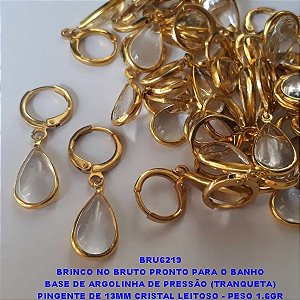 BRINCO NO BRUTO PRONTO PARA O BANHO BASE DE ARGOLINHA DE PRESSÃO (TRANQUETA) PINGENTE DE 13MM CRISTAL LEITOSO - PESO 1.6GR BRU6219