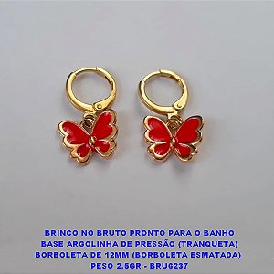 BRINCO NO BRUTO PRONTO PARA O BANHO BASE ARGOLINHA DE PRESSÃO (TRANQUETA) BORBOLETA DE 12MM (BORBOLETA ESMATADA)  PESO 2,5GR - BRU6237