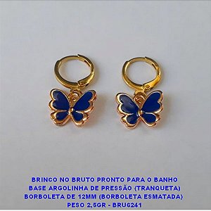 BRINCO NO BRUTO PRONTO PARA O BANHO BASE ARGOLINHA DE PRESSÃO (TRANQUETA) BORBOLETA DE 12MM (BORBOLETA ESMATADA)  PESO 2,5GR - BRU6241