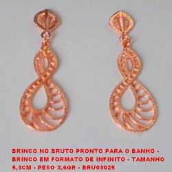 BRINCO NO BRUTO PRONTO PARA O BANHO -  BRINCO EM FORMATO DE INFINITO - TAMANHO 5,3CM - PESO 3,6GR - BRU03025