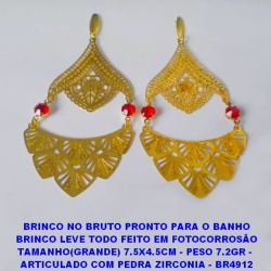 BRINCO NO BRUTO PRONTO PARA O BANHO BRINCO LEVE TODO FEITO EM FOTOCORROSÃO TAMANHO(GRANDE) 7.5X4.5CM - PESO 7.2GR -  ARTICULADO COM PEDRA ZIRCONIA - BR4912