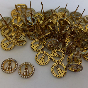 BRINCO NO BRUTO PRONTO PARA O BANHO BRINCO DE NOSSA SENHORA APARECIDA TODA CRAVEJADA EM MICRO ZIRCONIA - TAMANHO 10MM PESO TOTAL 1.2GR - BRU5381