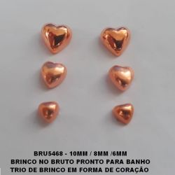 BRINCO NO BRUTO PRONTO PARA BANHO TRIO DE BRINCO EM FORMA DE CORAÇÃO  TAMANHO 10MM / 8MM /6MM - PESO TOTAL  1.1GR -  BRU5468