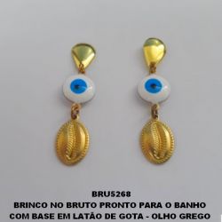 BRINCO NO BRUTO PRONTO PARA O BANHO  COM BASE EM LATÃO DE GOTA - OLHO GREGO  DE 10MM - (4472)BUZIO 13MM  BORDA DIAMANTADA PESO TOTAL 2.8GR - BRU5268