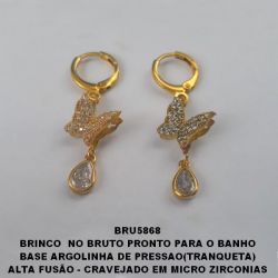 BRINCO  NO BRUTO PRONTO PARA O BANHO BASE ARGOLINHA DE PRESSAO(TRANQUETA) ALTA FUSÃO - CRAVEJADO EM MICRO ZIRCONIAS PESO 2,9GR - BRU5868