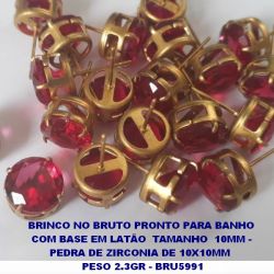 BRINCO NO BRUTO PRONTO PARA BANHO  COM BASE EM LATÃO  TAMANHO  10MM -  PEDRA DE ZIRCONIA DE 10X10MM   PESO 2.3GR - BRU5991
