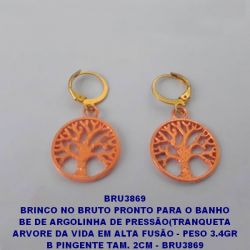 BRINCO NO BRUTO PRONTO PARA O BANHO BE DE ARGOLINHA DE PRESSÃO(TRANQUETA ARVORE DA VIDA EM ALTA FUSÃO - PESO 3.4GR B PINGENTE TAM. 2CM - BRU3869