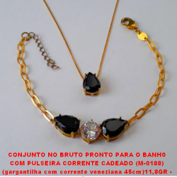 CONJUNTO NO BRUTO PRONTO PARA O BANH0  COM PULSEIRA CORRENTE CADEADO (M-0188)  (gargantilha com corrente veneziana 45cm)11,8GR -  COM BASE EM ALTA FUSÃO - E ZIRCONIAS COLORIDA BRU2546