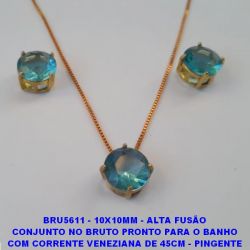 CONJUNTO NO BRUTO PRONTO PARA O BANHO COM CORRENTE VENEZIANA DE 45CM - PINGENTE BRINCO COM BASE (ALTA FUSÃO) ZIRCONIA  10X10MM - PESO TOTAL 5.8GR - BRU5611