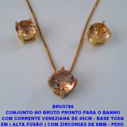 CONJUNTO NO BRUTO PRONTO PARA O BANHO COM CORRENTE VENEZIANA DE 45CM - BASE TODA EM ( ALTA FUSÃO ) COM ZIRCONIAS DE 8X8MM - PESO  TOTAL 4,5GR - BRU5786