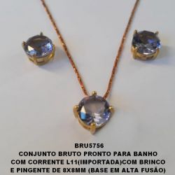 CONJUNTO BRUTO PRONTO PARA BANHO  COM CORRENTE L11(IMPORTADA)COM BRINCO  E PINGENTE DE 8X8MM (BASE EM ALTA FUSÃO)  COM PEDRA DE ZIRCONIAS - PESO TOTAL 5,4GR BRU5756