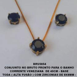 CONJUNTO NO BRUTO PRONTO PARA O BANHO  CORRENTE VENEZIANA  DE 45CM - BASE  TODA ( ALTA FUSÃO ) COM ZIRCONIAS DE 8X8MM -  PESO TOTAL 4,5GR - BRU5854