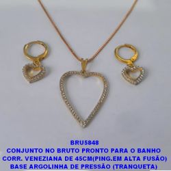 CONJUNTO NO BRUTO PRONTO PARA O BANHO  CORR. VENEZIANA DE 45CM(PING.EM ALTA FUSÃO) BASE ARGOLINHA DE PRESSÃO (TRANQUETA)  ZIRCONIAS -CORAÇÃO 2,5X2CM - PESO TOTAL 4,7.GR  BRU5848