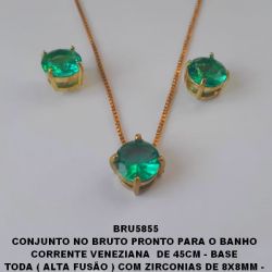 CONJUNTO NO BRUTO PRONTO PARA O BANHO  CORRENTE VENEZIANA  DE 45CM - BASE  TODA ( ALTA FUSÃO ) COM ZIRCONIAS DE 8X8MM -  PESO TOTAL 4,5GR - BRU5855