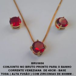 CONJUNTO NO BRUTO PRONTO PARA O BANHO  CORRENTE VENEZIANA  DE 45CM - BASE  TODA ( ALTA FUSÃO ) COM ZIRCONIAS DE 8X8MM -  PESO TOTAL 4,5GR - BRU5856