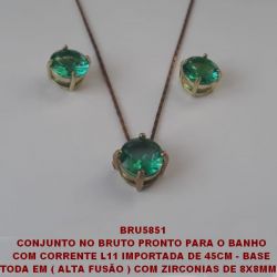 CONJUNTO NO BRUTO PRONTO PARA O BANHO  COM CORRENTE L11 IMPORTADA DE 45CM - BASE  TODA EM ( ALTA FUSÃO ) COM ZIRCONIAS DE 8X8MM -  PESO TOTAL 4,5GR - BRU5851