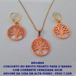 CONJUNTO NO BRUTO PRONTO PARA O BANHO COM CORRENTE VENEZIANA 45CM ARVORE DA VIDA EM ALTA FUSÃO - PESO 7,2GR PINGENTE TAM. 2CM - BRU4864