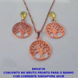 CONJUNTO NO BRUTO PRONTO PARA O BANHO COM CORRENTE SINGAPURA 45CM ARVORE DA VIDA EM ALTA FUSÃO - PESO 7,2GR PINGENTE TAM. 2CM - BRU4730