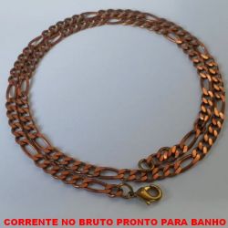 CORRENTE NO BRUTO PRONTO PARA O BANHO  ELLO BATIDO 5X1 (1124D) LARGURA 4MM  - COM FECHO LAGOSTA - ''60CM'' -BRU4365