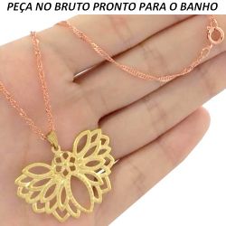 GARGANTILHA NO BRUTO PRONTO PARA O BANHO COM PINGENTE VAZADO TAMANHO APROXIMADO:45CM TAMANHO PINGENTE:2,5CM 3GR REF.BRU798