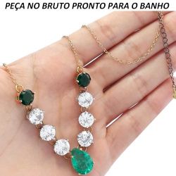 COLAR NO BRUTO PRONTO PARA O BANHO EM ZIRCÔNIA VERDE E BRANCA TAMANHO APROXIMADO:58CM 12GR REF:BRU844