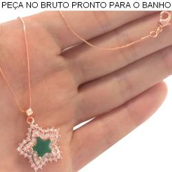 GARGANTILHA NO BRUTO PRONTO PARA O BANHO ESTRELA EM ZIRCÔNIA VERDE COM MICRO ZIRCÔNIA BRANCA TAMANHO APROXIMADO:45CM TAMANHO PINGENTE:2CM 18MM 3,3GR REF.BRU1025