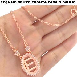 GARGANTILHA NO BRUTO PRONTO PARA O BANHO JÁ NO COBRE EM ZIRCÔNIA CRISTAL 4,5GR COM A LETRA ''E'' TAMANHO APROXIMADO:45CM PINGENTE:2,5CM REF.BRU1577