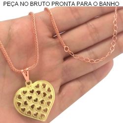 GARGANTILHA NO BRUTO PRONTO PARA O BANHO JÁ NO COBRE EM FORMA DE CORAÇÃO 9GR TAMANHO APROX:45CM+EXT PING:3CM REF.BRU740