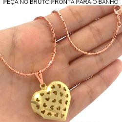 GARGANTILHA NO BRUTO PRONTO PARA O BANHO JÁ NO COBRE EM FORMA DE CORAÇÃO 11GR TAMANHO APROX:45CM+EXT PING:3CM REF.BRU749