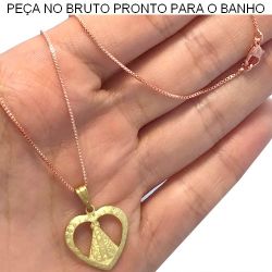 GARGANTILHA NO BRUTO PRONTO PARA O BANHO CORAÇÃO NOSSA SENHORA APARECIDA 2.6GR TAMANHO APROXIMADO:45CM PINGENTE:16MM REF.BRU2043