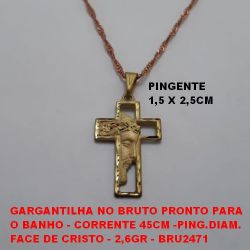 GARGANTILHA NO BRUTO PRONTO PARA  O BANHO - CORRENTE 45CM -PING.DIAM. FACE DE CRISTO - 2,6GR - BRU2471