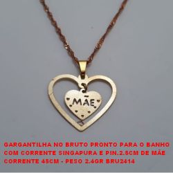 GARGANTILHA NO BRUTO PRONTO PARA O BANHO COM CORRENTE SINGAPURA E PIN.2.5CM DE MÃE CORRENTE 45CM - PESO 2.4GR BRU2414