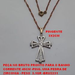 GARGANTILHA NO BRUTO PRONTO PARA O BANHO CORRENTE 45CM -PING. UMA PEDRA DE  ZIRCONIAS - PESO  3.1GR -BRU2231